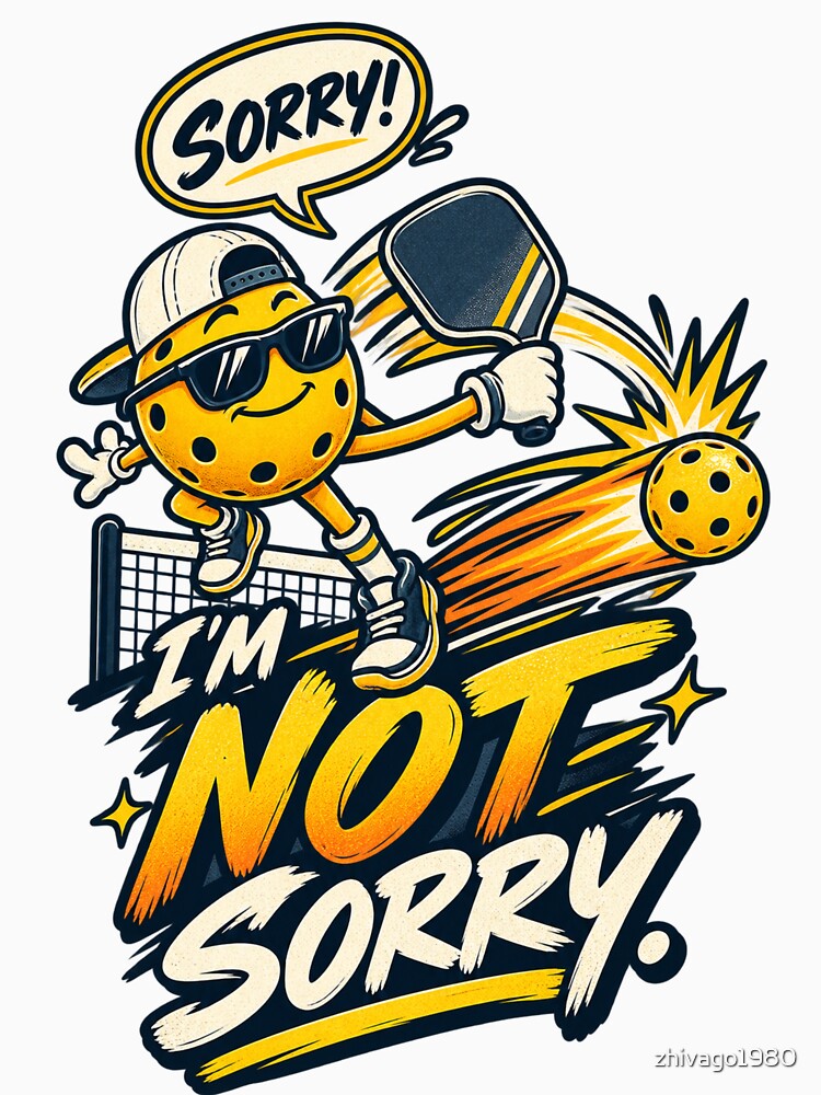 Sorry I'm Not Sorry Funny Pickleball Ball Mascot Smash Player by zhivago1980