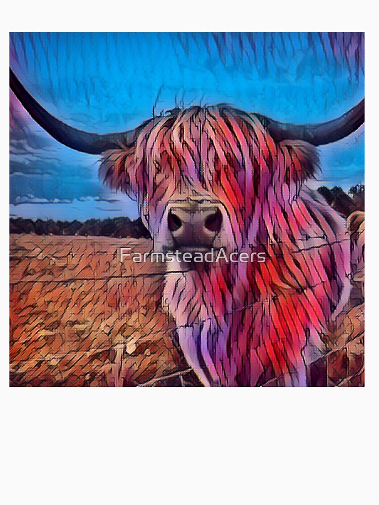 Abstract Blue and Red Highland Cow Painting by FarmsteadAcers