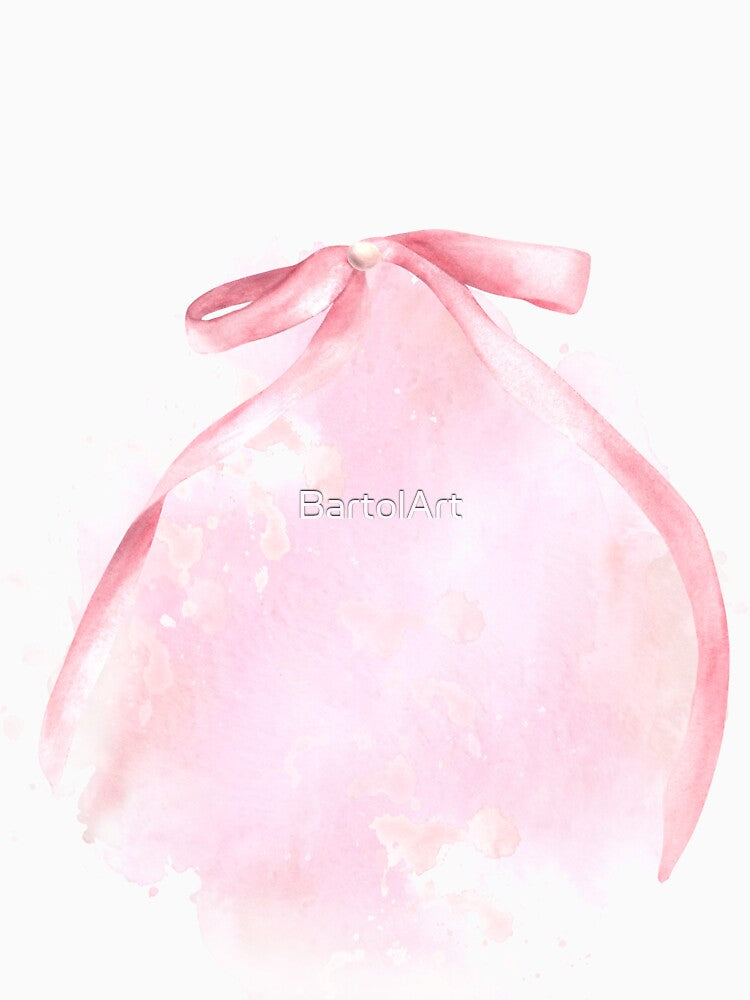 Watercolor ribbon, rose bow on watercolor abstract background. Hand drawn clipart by BartolArt