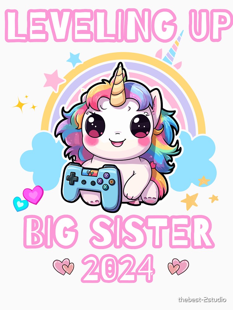 Leveling Up Big Sister 2024 Funny Unicorn Gamer Lover by thebest-2studio