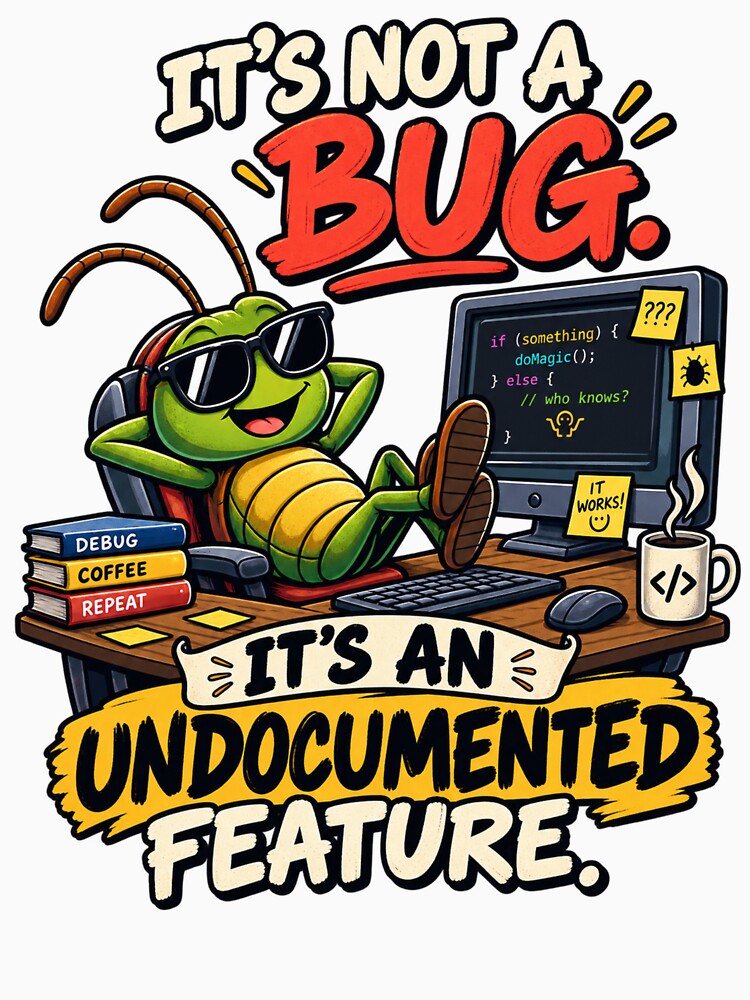 It's Not a Bug, It's Undocumented Feature - Funny Programmer Coding Humor by anapfab