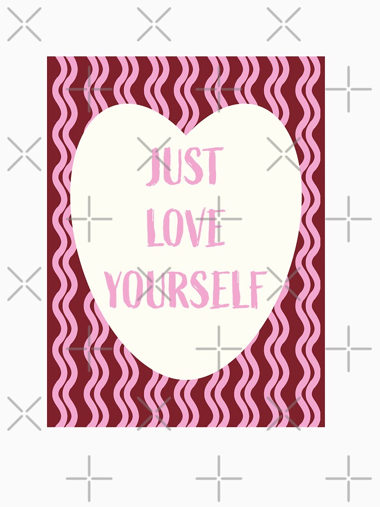 Just Love Yourself - Retro Groovy Typography Heart Illustration (Deep Maroon) by DesigndN