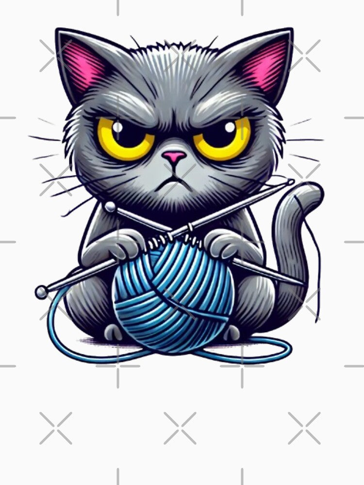 Grumpy Knitting Cat - Funny Cute Cat with Yarn Design by Trendy-Now