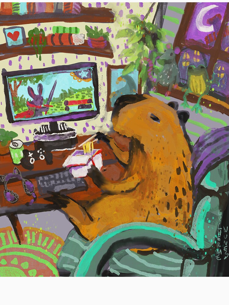 gamer capybara taking a break to eat ramen by guilhernunes