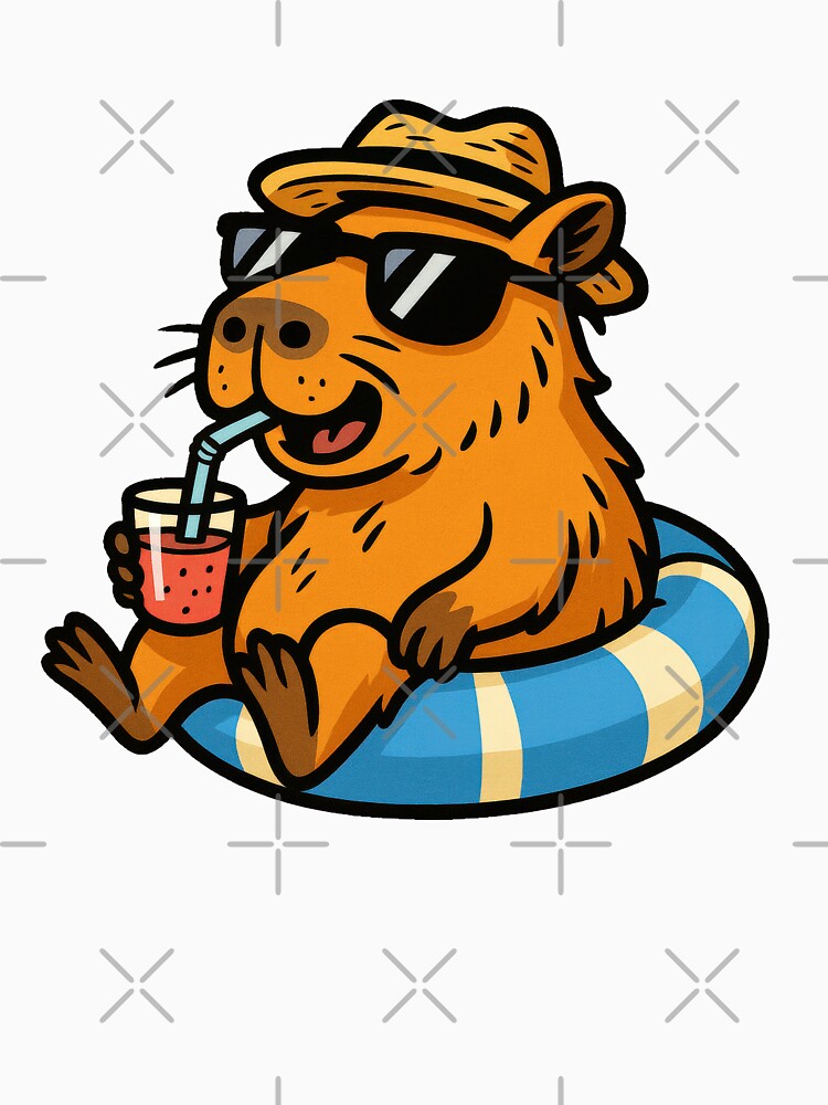 Cool Capybara Relaxing With Drink In Pool Float Summer Vibes Art by RetroPop23