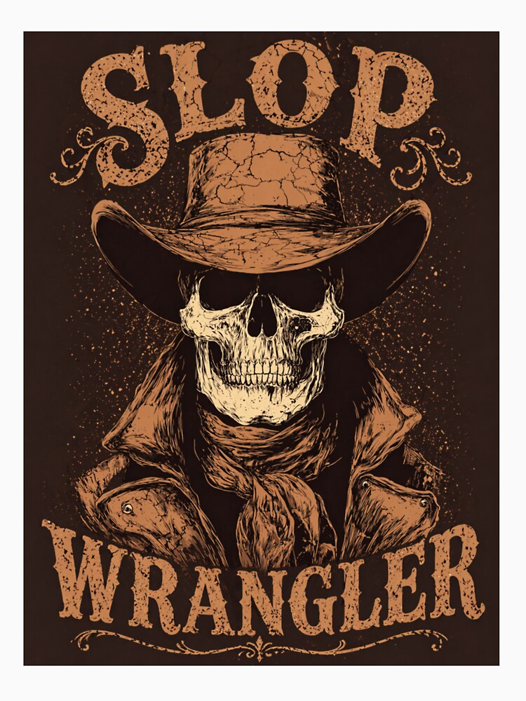 Slop Wrangler Vintage Western Skull Poster Style T-Shirt Design by gimpysticks