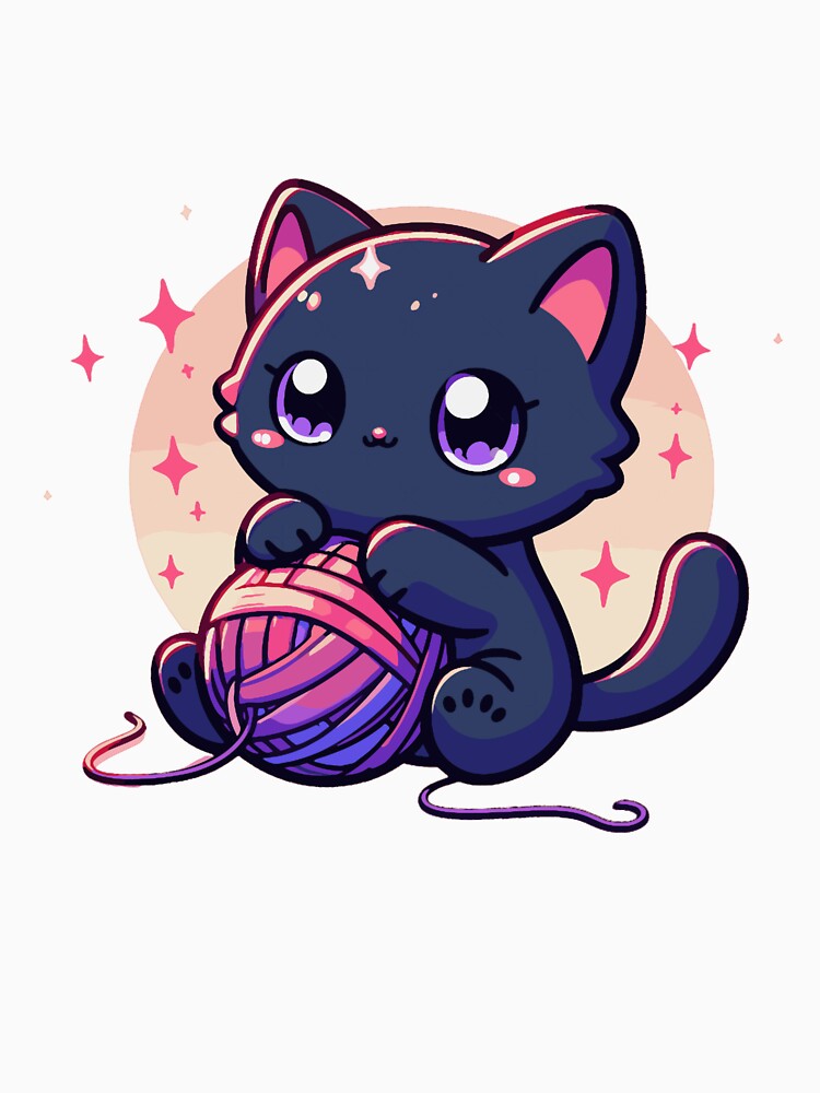 Cat and knitting kawaii cat with yarn ball by BarryWhitt