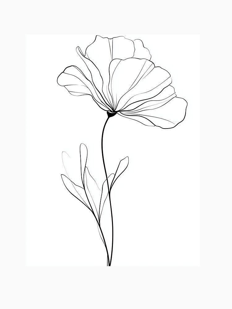 Poppy Bloom — Minimalist Flower Line Art by Helenaphotoart