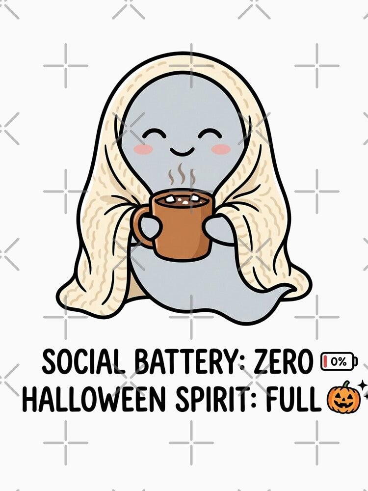 Social Battery Zero Halloween Spirit Full Cute Ghost Introvert by raedattia