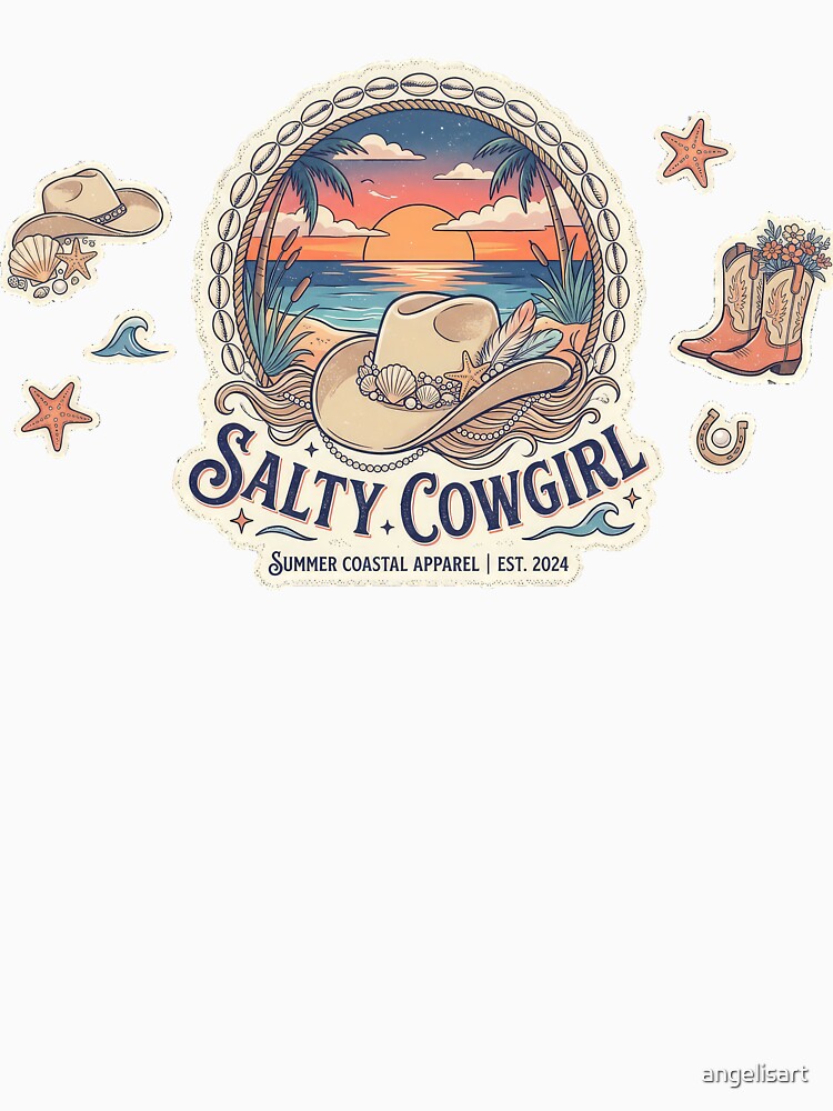 Salty Cowgirl - Vintage Coastal Western Summer Badge by angelisart
