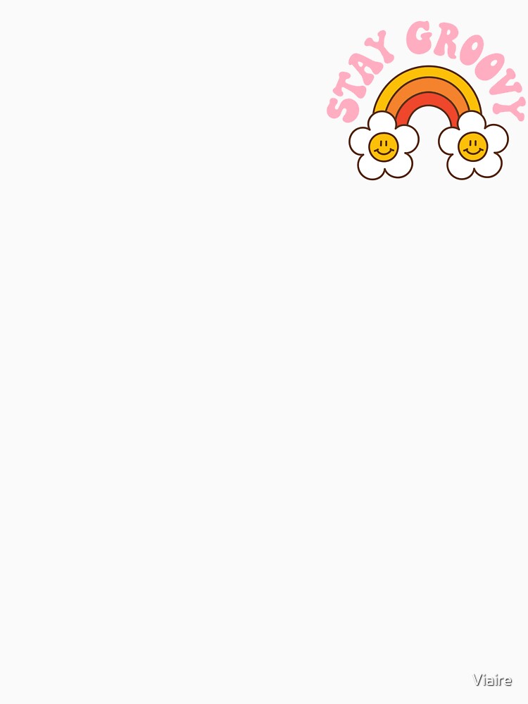 Retro rainbow and daisy with text: Stay groovy by Viaire