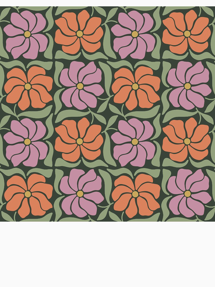 Midnight Olive Flowers | Muted Retro Floral Pattern by Petternoholic