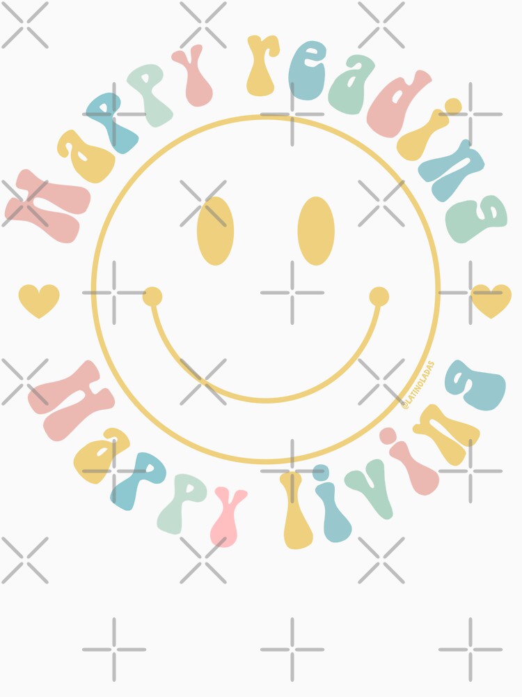Happy Reading Happy Living / Smiley Face Pastel Colors Book Heart Bookworm Aesthetic Reading Lover Quote For Kindle Decor Ideas Tbr Booktok by Latinoladas