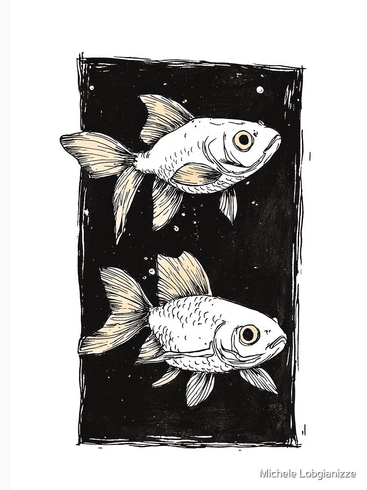 Goldfish Line Art Print - Minimalist Black and White Illustration by Michele Lobgianizze