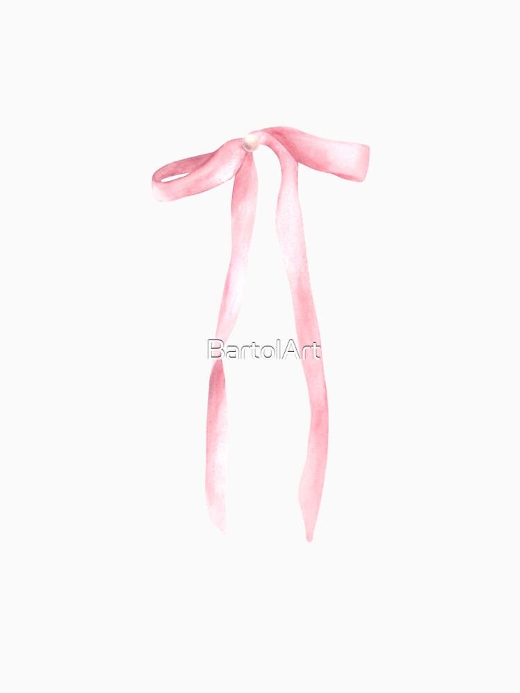 Watercolor ribbon. Pink rose bow. Hand drawn coquette style illustration by BartolArt