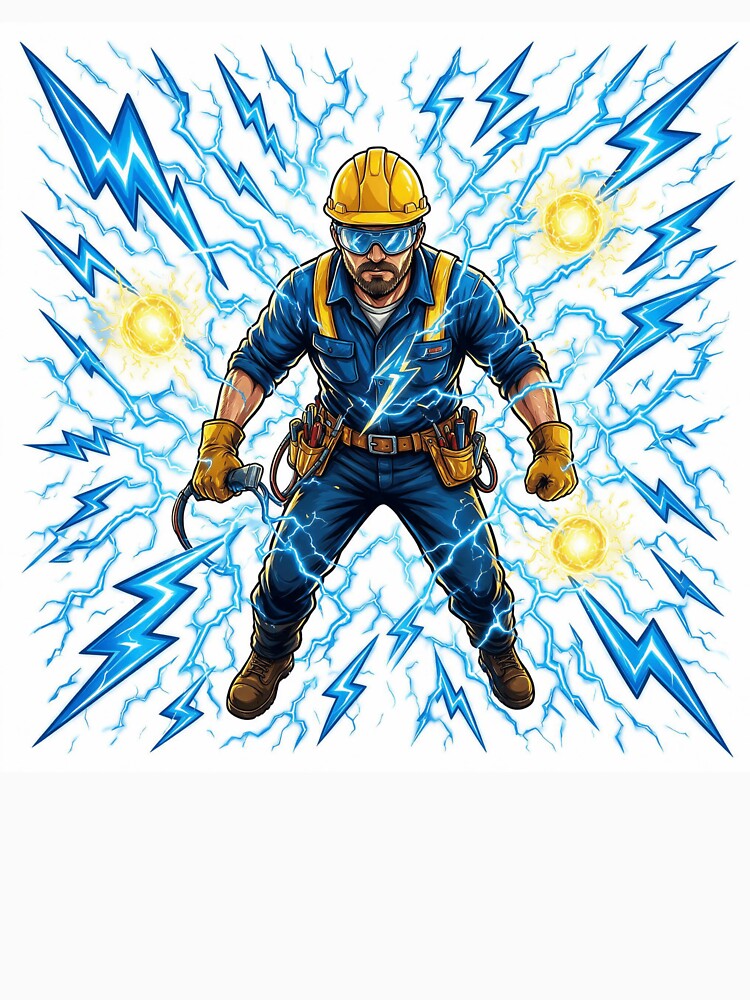 Electrician surrounded by lightning bolts by DVerse Studio