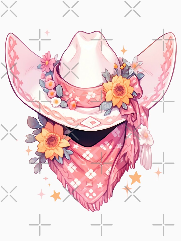 Cute Kawaii Hot Pink Cowgirl Hat and Bandana by CozyKawaiiArt
