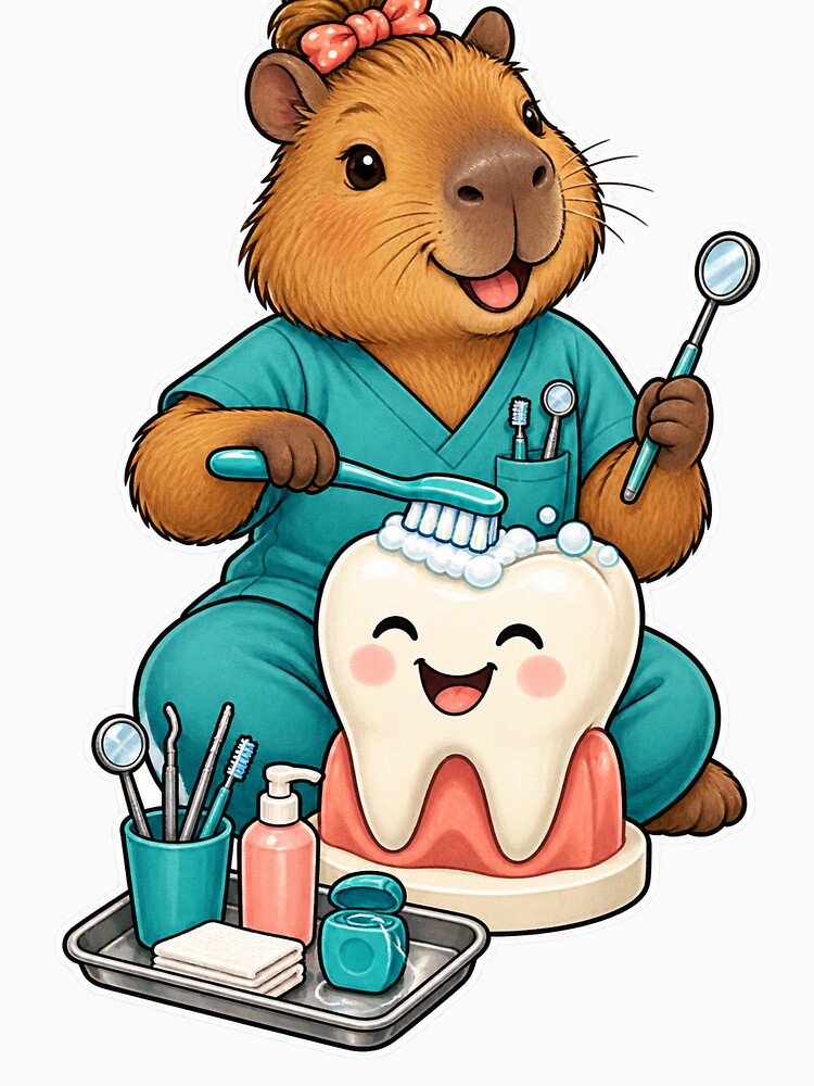 Capybara Dental Hygienist and Happy Tooth by Danioss