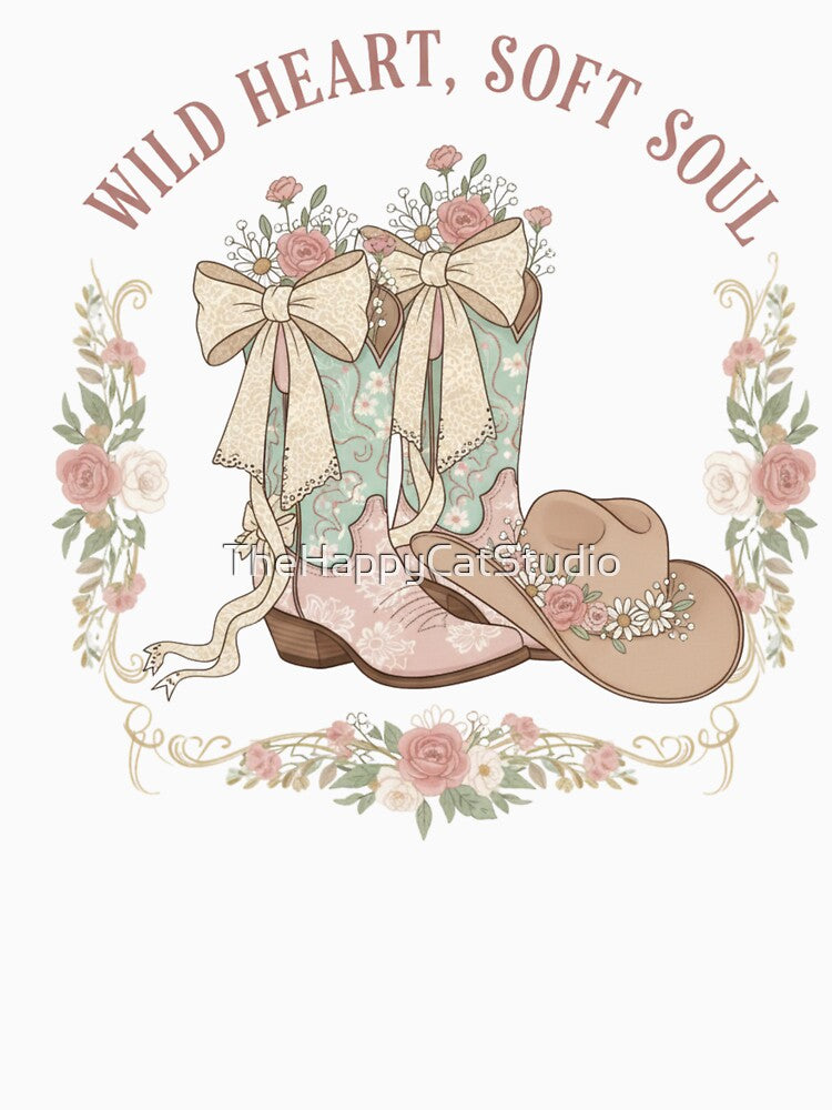 Wild Heart, Soft Soul – Coquette Cowgirl Floral Western Design by TheHappyCatStudio