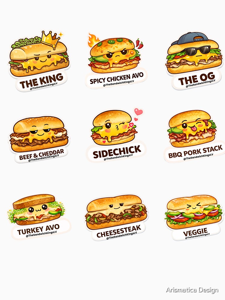 Cute Kawaii Sandwich Sticker Collection | Deli Sandwich Characters Foodie Art by Arismatica Design