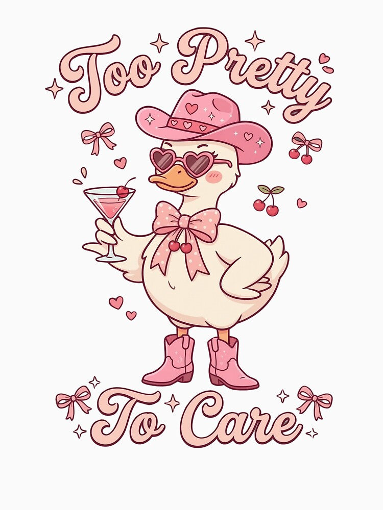 Too Pretty To Care – Coquette Duck Aesthetic | Cute Pink Cowgirl Duck by aiqdelicia