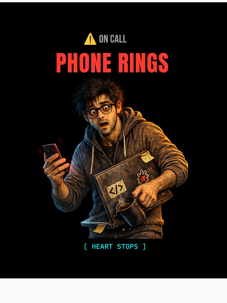 Phone Rings, Heart Stops - Funny On-Call Developer Shirt by BuggedThreads