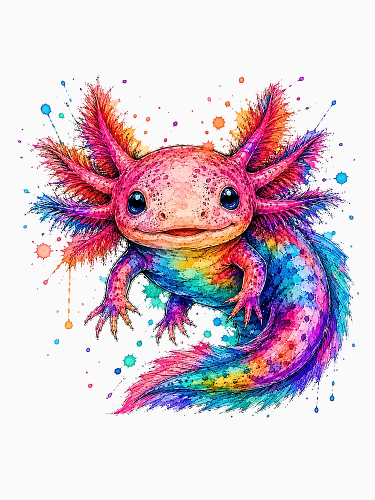 Colorful Axolotl Watercolor Art – Cute Vibrant Amphibian Illustration by ColorSplash123