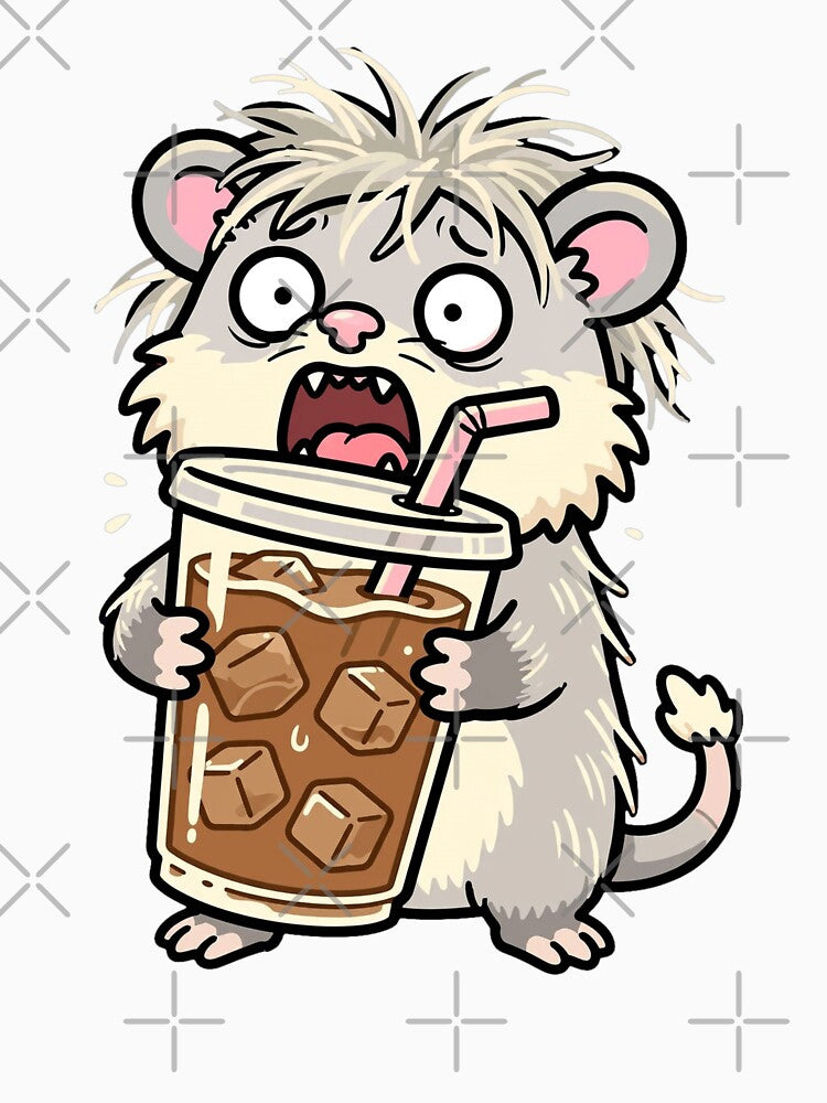 ADHD Hours| Screaming Opossum Holding Giant Iced Coffee| Funny Panicked Meme by Ala'Salem| Cute Characters, Real Moods
