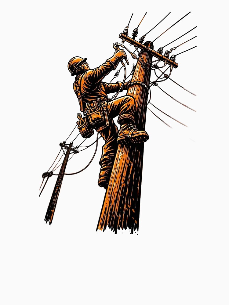 Woodcut Lineman Utility Worker Graphic by LightPrintsCo