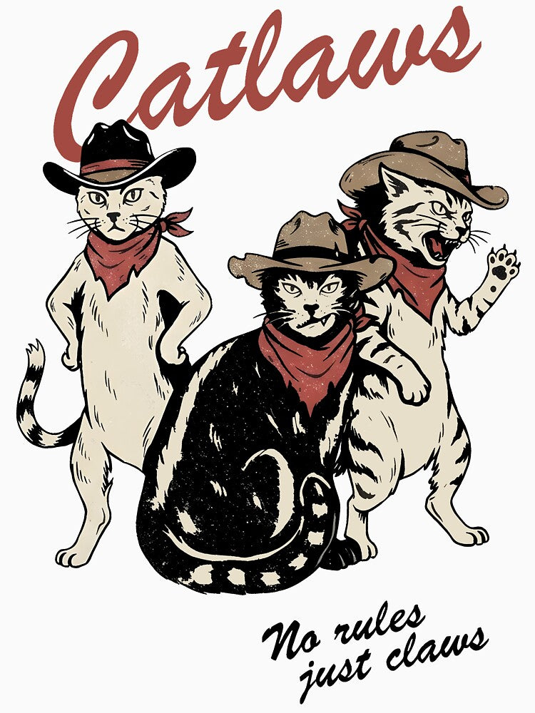 Catlaws Cowboy Cats Western Outlaw Funny Retro Feline Graphic by InOtterNew