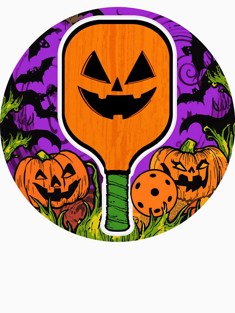 Pickleball Halloween Circle Sticker, Art, Print Orange Purple Black by prismloft