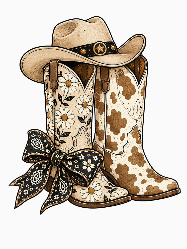 Cowgirl Daisy Cow Print Boots by GenesixDesign