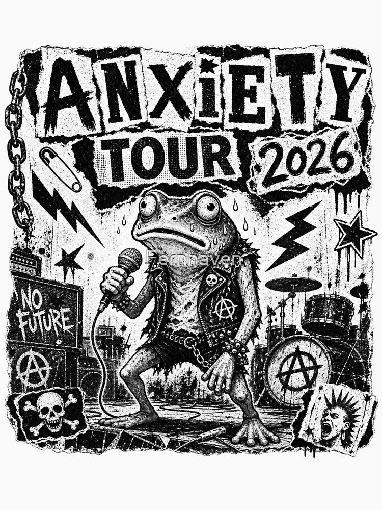 Anxiety Tour 2026 Punk Frog | Funny Anxiety Meme Gothic Grunge Design by Fernhaven