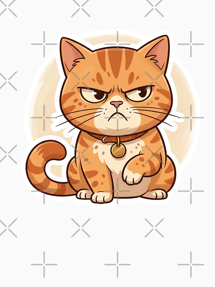 Funny Grumpy Orange Tabby Cat Sticker by CrystalMineArts