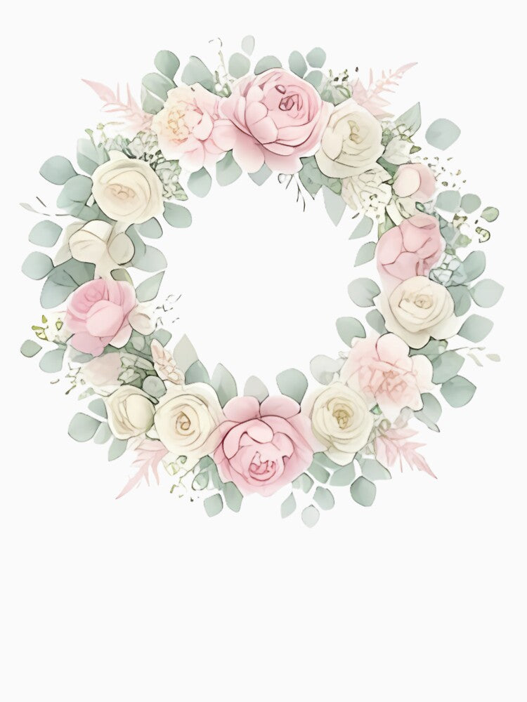 Watercolor Pink Rose Floral Wreath| Pastel Floral Wreath Illustration by AZABSTORE