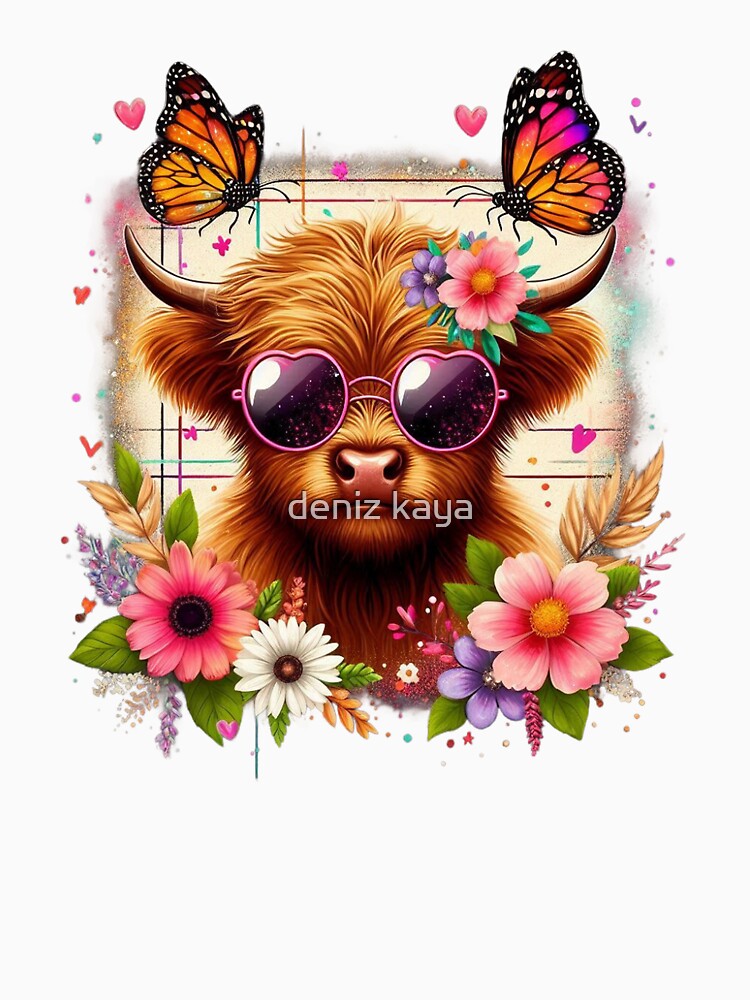 Cool Highland Cow, Butterfly by deniz kaya