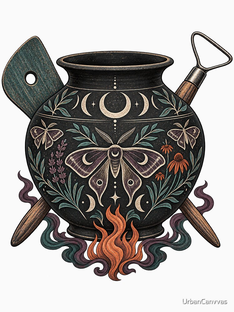 Goth Pottery Moth and Moon Ceramic Artist Design by UrbanCanvvas