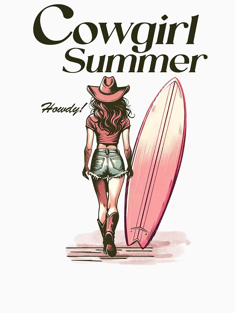 Western Cowgirl Summer Beach Surfboard Back View Art by Cowgirl Sister 12