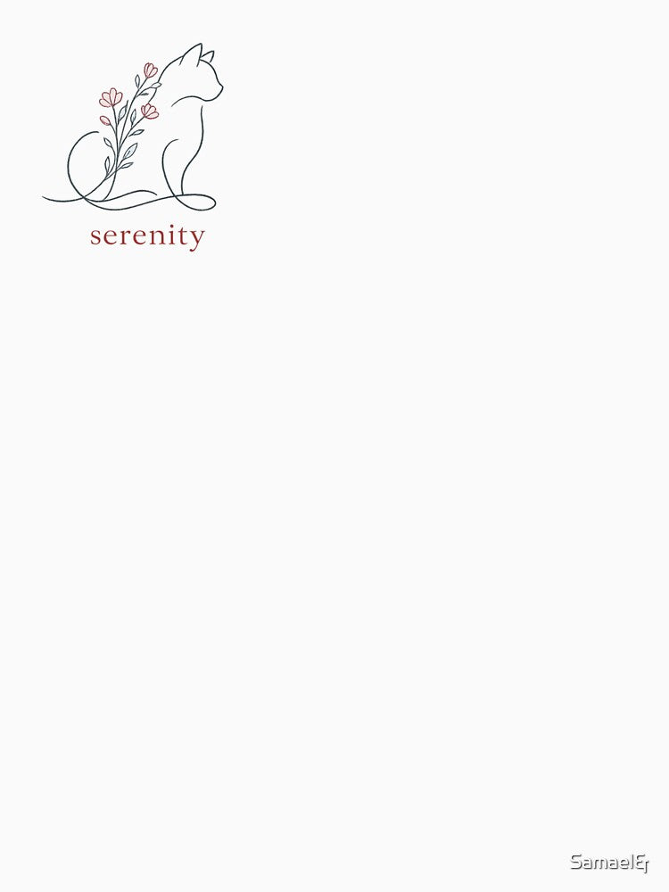 Serenity Minimalist Line Art Cat and Wildflower by Samael&