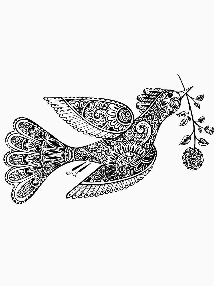 Hand Drawn Fancy Bird With Flowers by JTS STORE