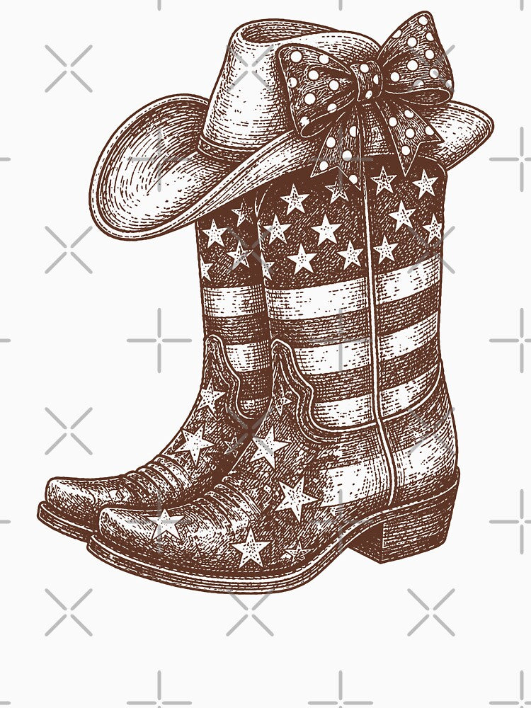 Retro Western Cowboy Boots , Cowgirl American Flag , 4th of July by will freed18