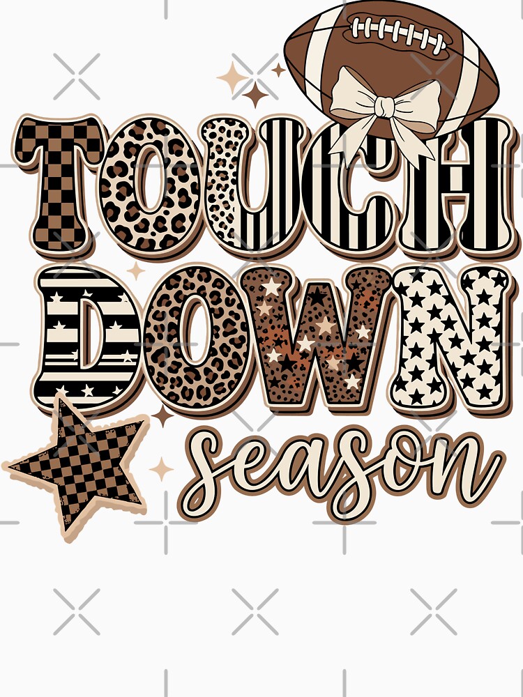 Touchdown Season Football Design with Stars, Animal Print Patterns and Bow on Ball Feminine Style by EidosEmporiium