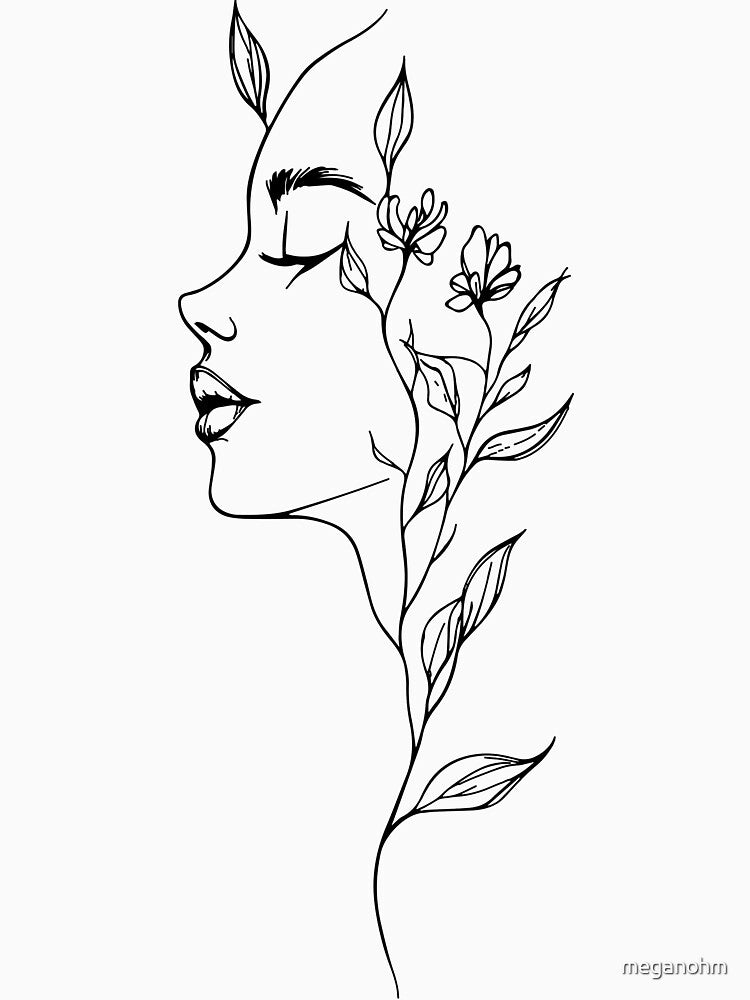 Minimalist Geometric Hand Line Art Modern Floral Design by meganohm