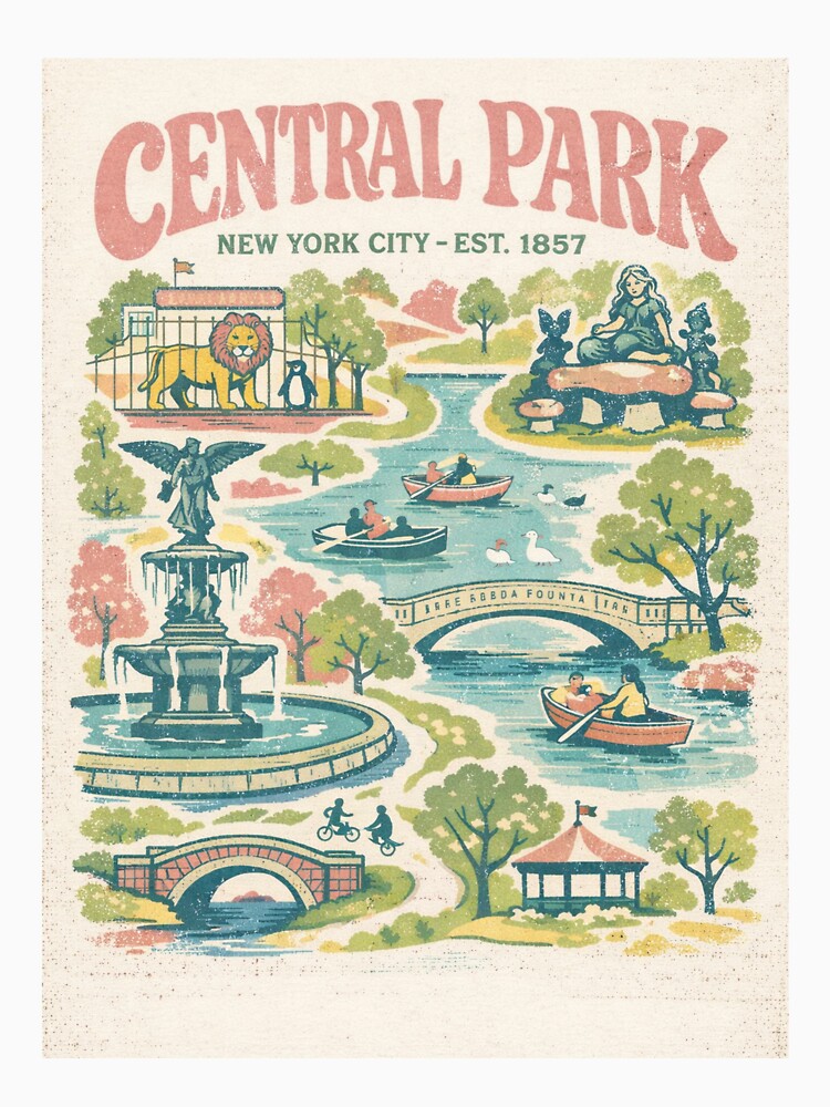 Central Park New York – Vintage Illustrated Map 1960s Retro T-Shirt by Eclipse 3699