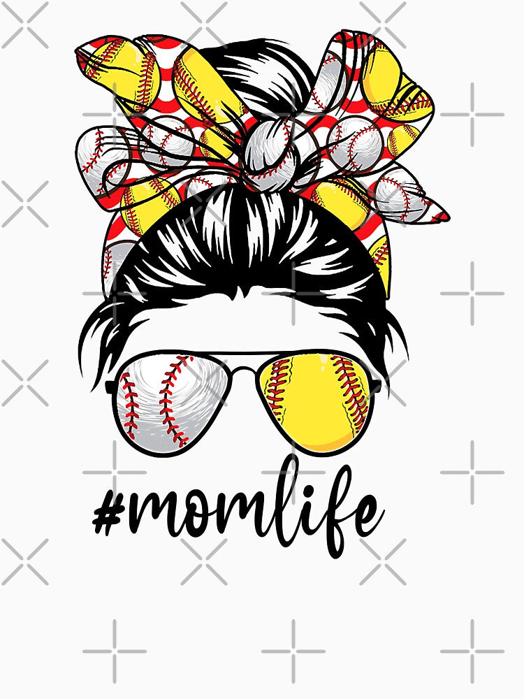 Baseball Softball Mom Life Women Life Messy Bun Mother's Day by MichelSorour