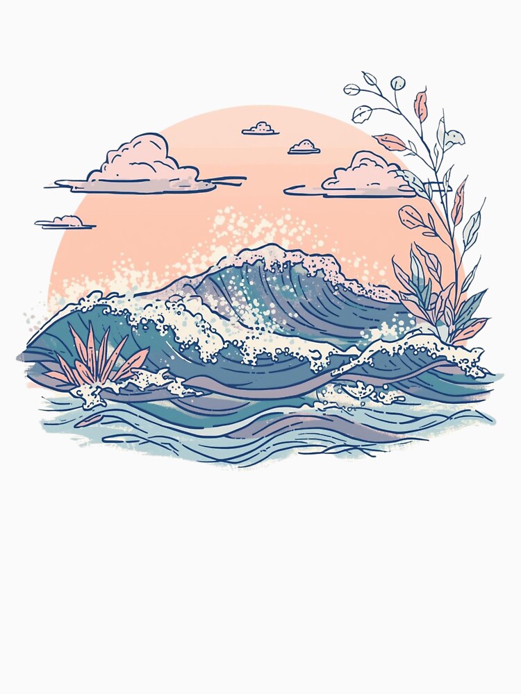 Pastel Ocean Wave Illustration – Aesthetic Sunset Sea Art by MindLena