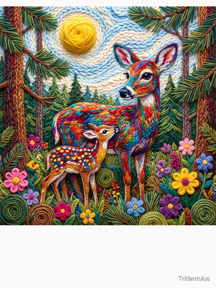 Yarn Deer and Her Yarn Fawn in the Forest by Tridentulus