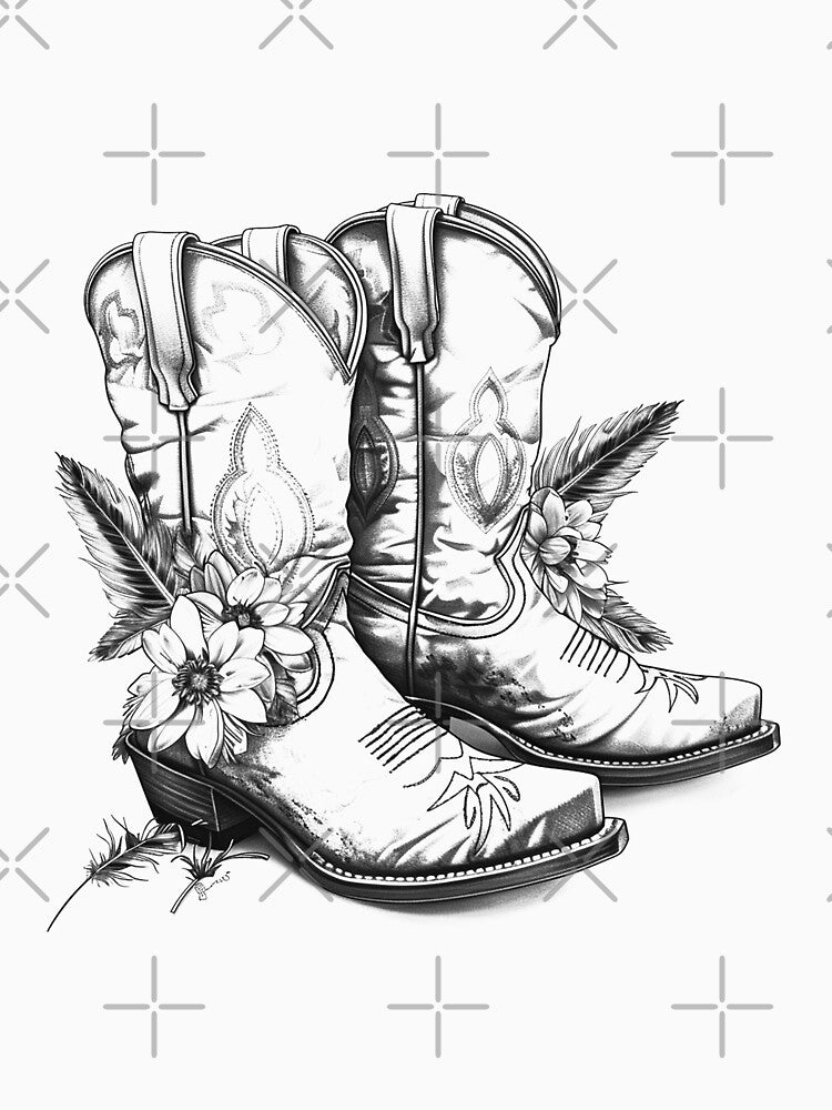 Floral Western Cowboy Boots – Rustic Cowgirl Country Art by inkoutninja