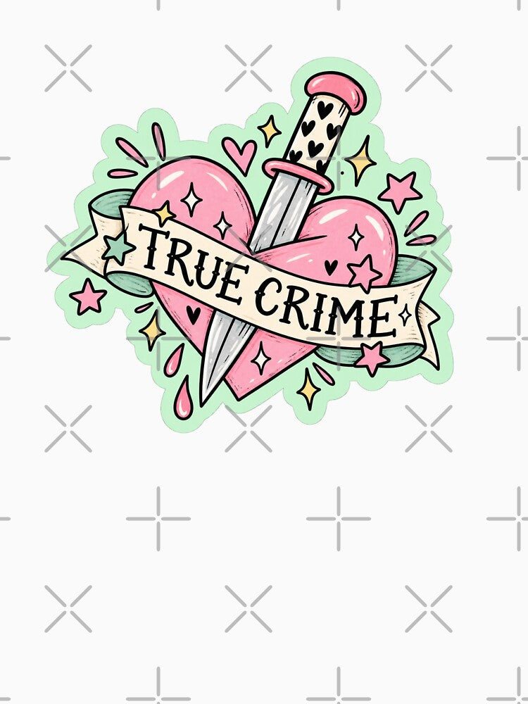 True Crime Heart – Pink Dagger Tattoo Style True Crime Lover Art by SnugbugStudios