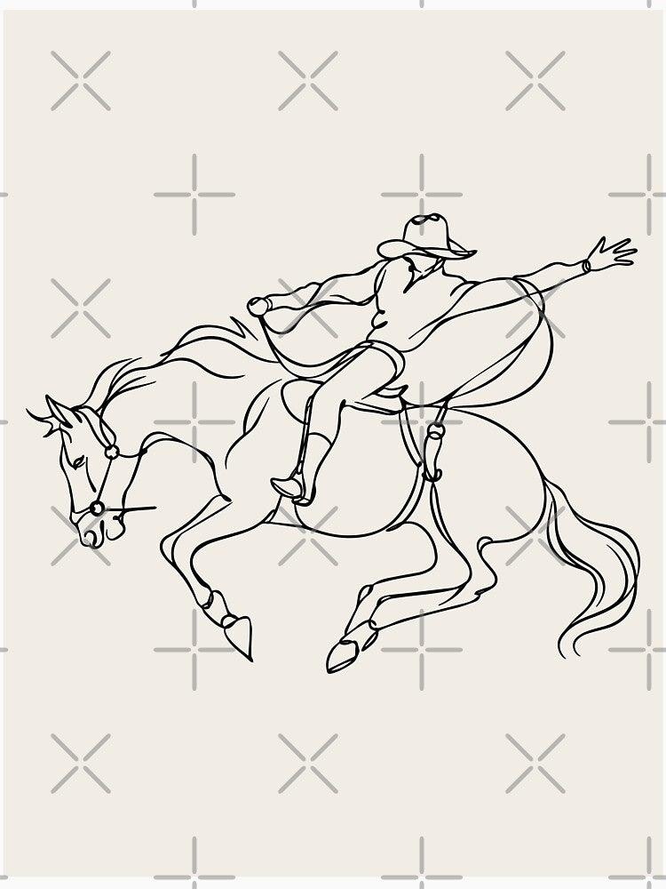 Minimalist Cowboy Riding A Horse Line Drawing by FemmePod
